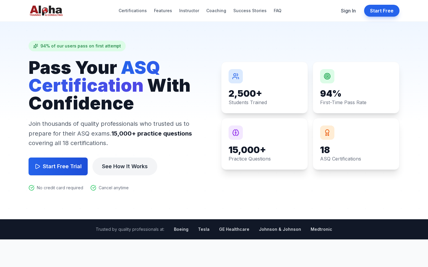 ASQ Exam Prep website screenshot