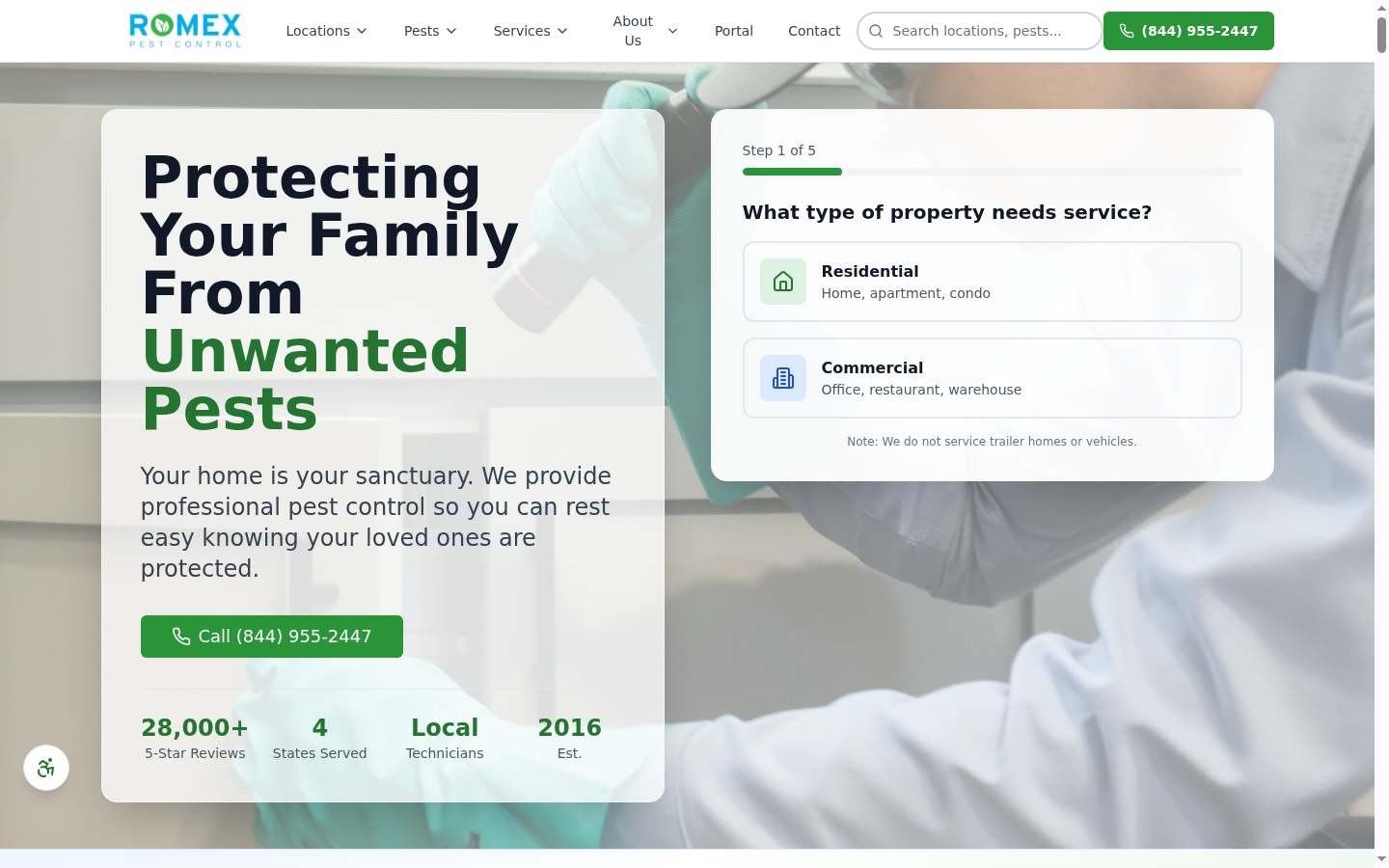 Romex Pest Control website screenshot